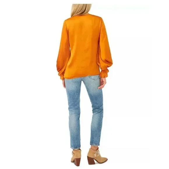 Vince Camuto Blouson-Sleeve Blouse burnt orange rust Sz S - Picture 2 of 10